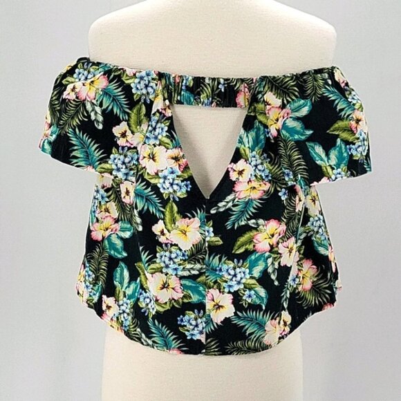 Topshop Tropical Print Off Shoulder Crop Top Size 6P - Picture 3 of 9